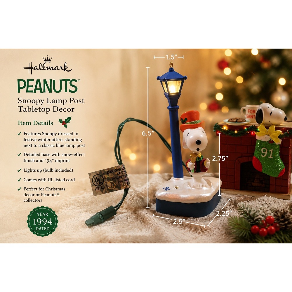 Hallmark Peanuts Snoopy Lamp Post &‎ Fireplace Tabletop Decor 1991 1994 Vintage